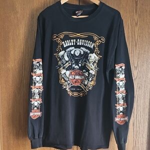 Harley-Davidson Black and Orange Graphic Long Sleeve Tee